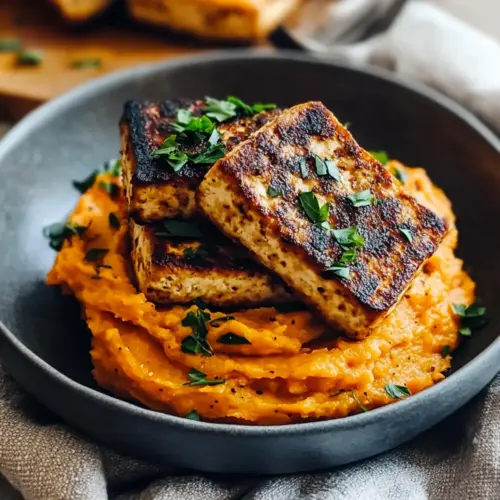 Tofu Steak with Mashed Sweet Potato
