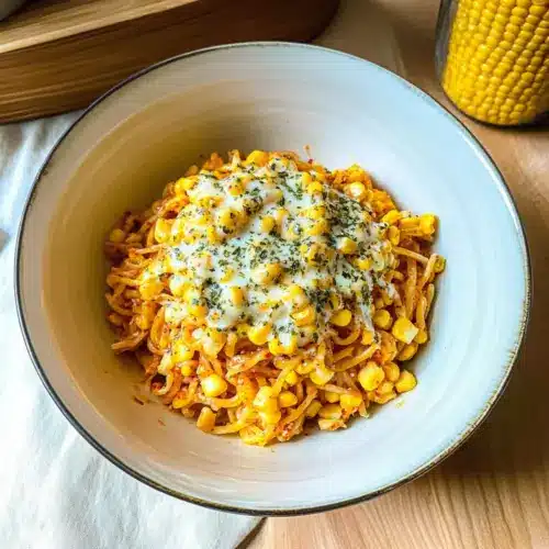 Spicy Noodles With Korean Corn Cheese