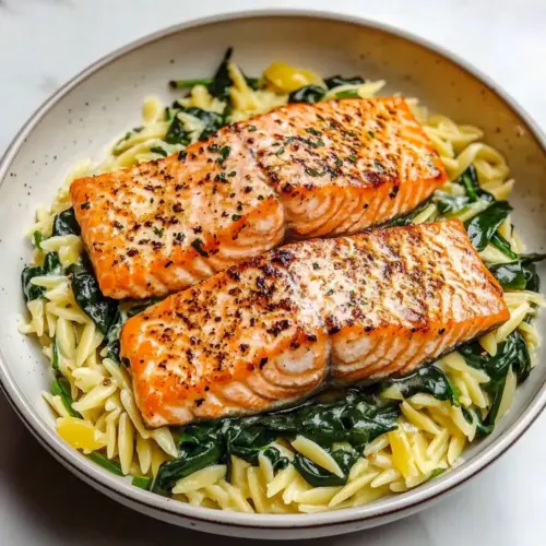 Seared Salmon with Lemon Orzo