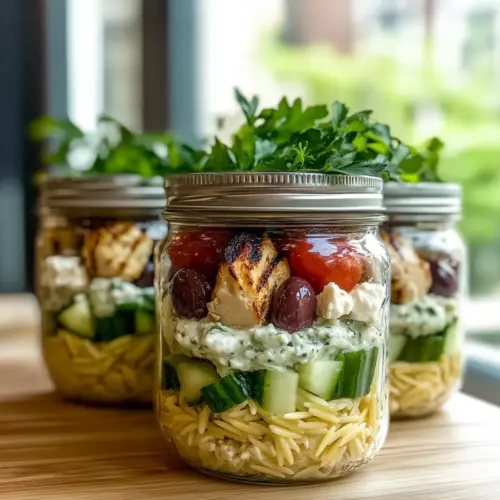 Greek Chicken & Orzo Salad Jars