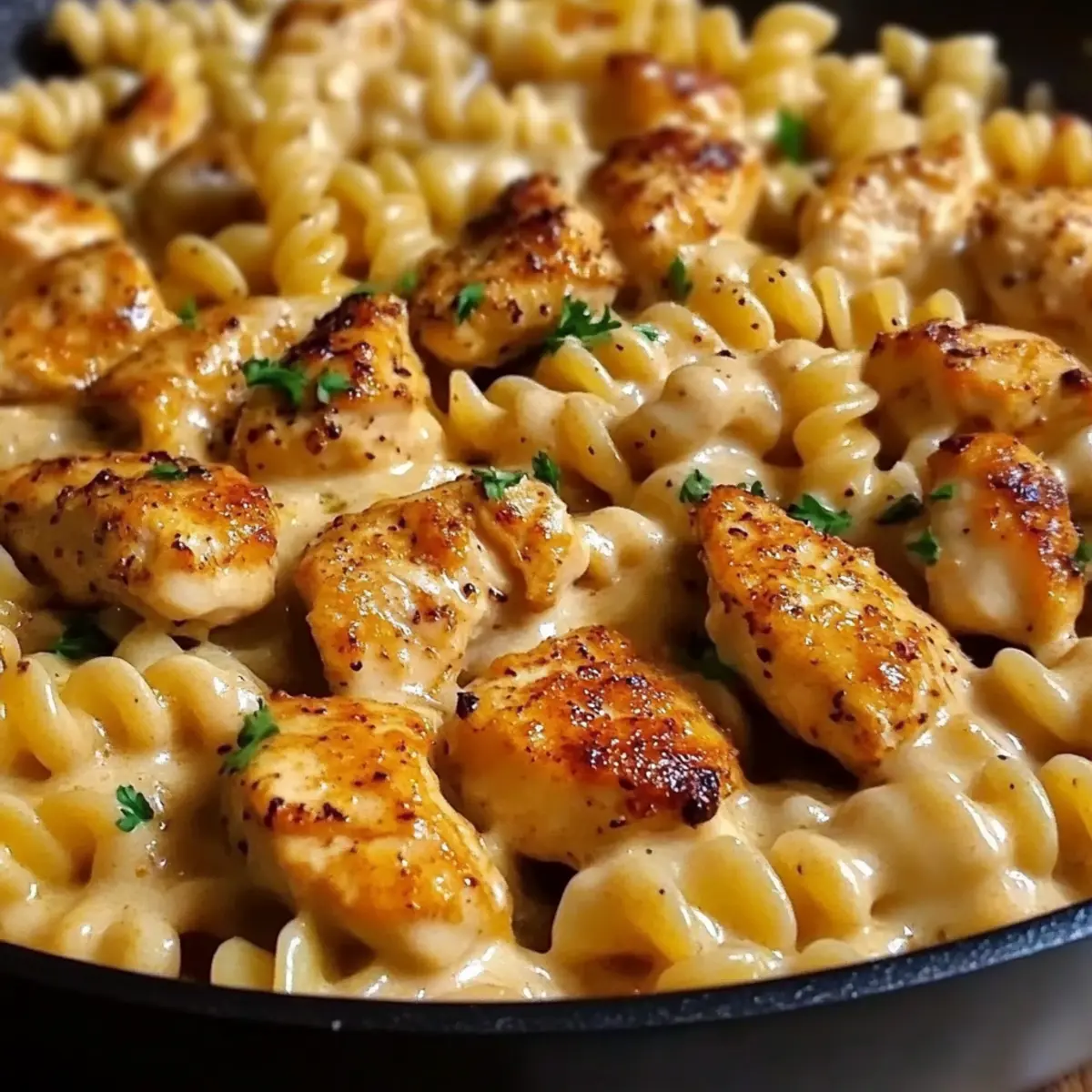Cheesy Cajun Garlic Chicken Rotini Skillet