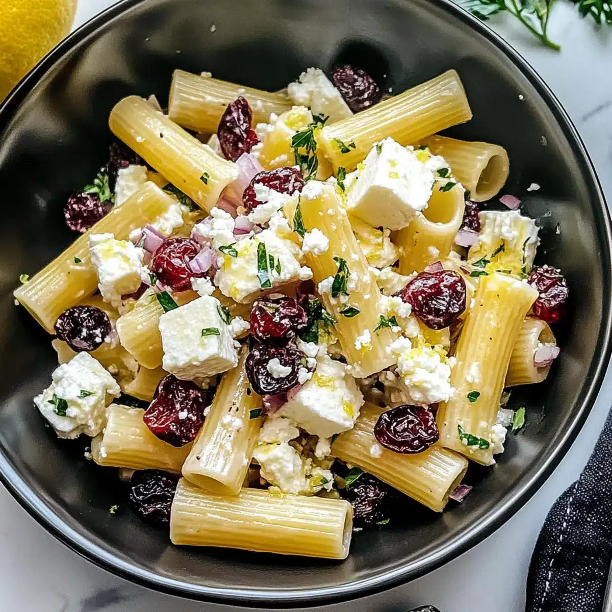 Feta & Cranberry Rigatoni Salad with Lemon Vinaigrette