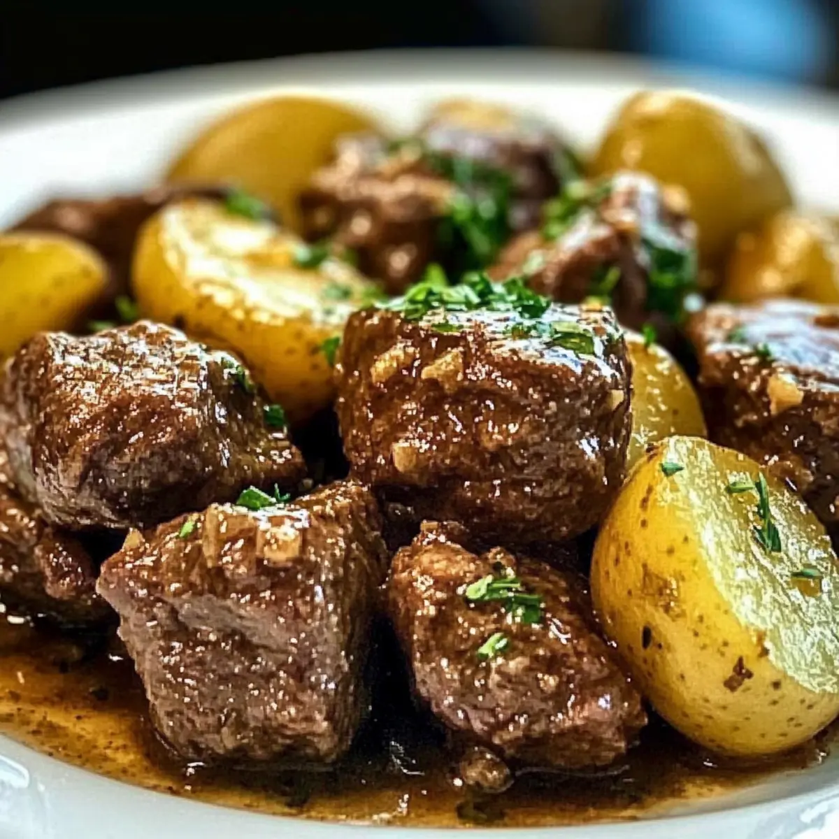 Garlic Butter Beef Bites & Potatoes