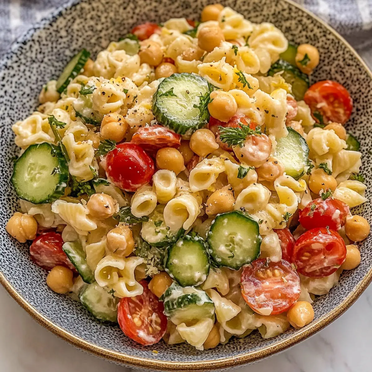 Chickpea Pasta Salad with Creamy Tahini Dressing