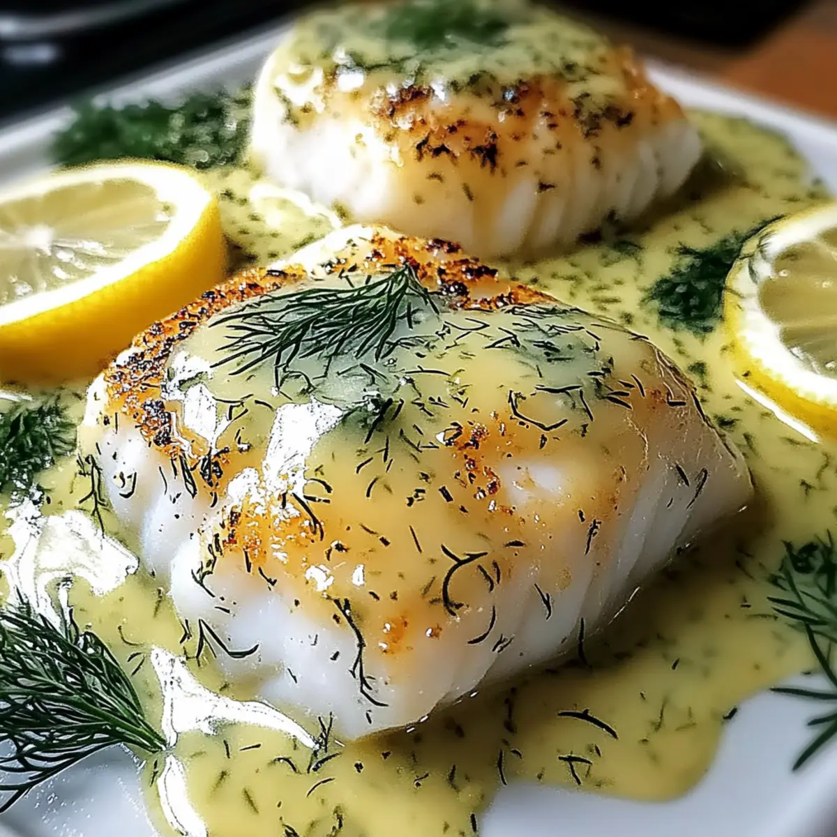 Baked Cod with Lemon Dill Sauce