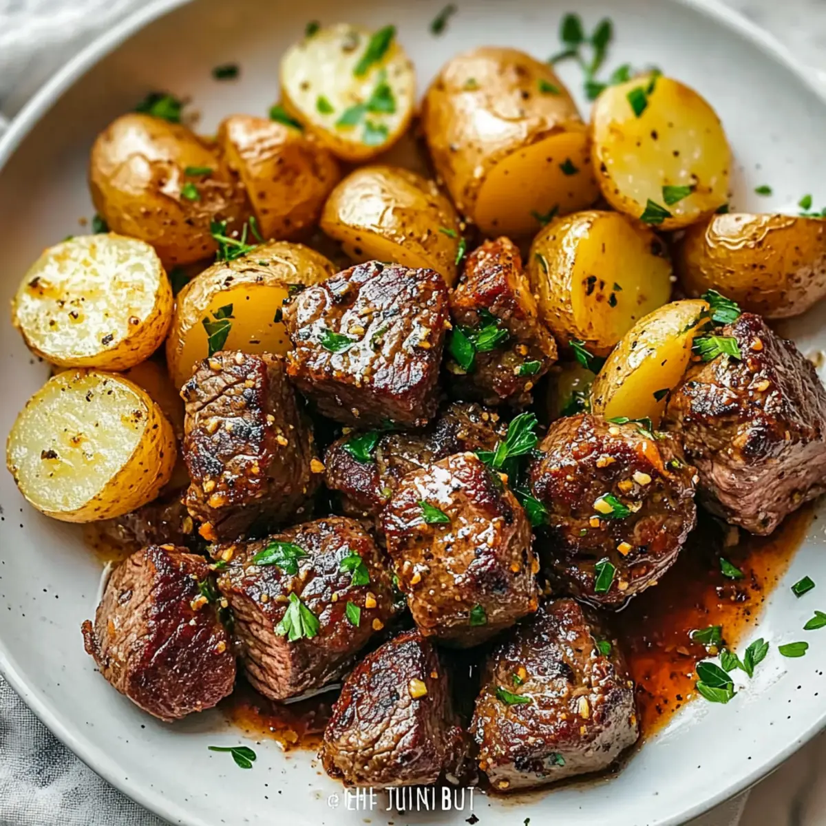 Garlic Steak Bites and Potatoes