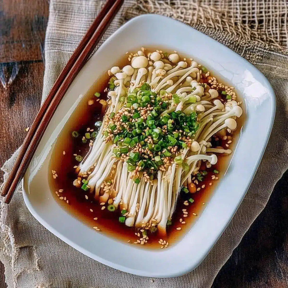Enoki Mushrooms with Garlic & Scallion Sauce