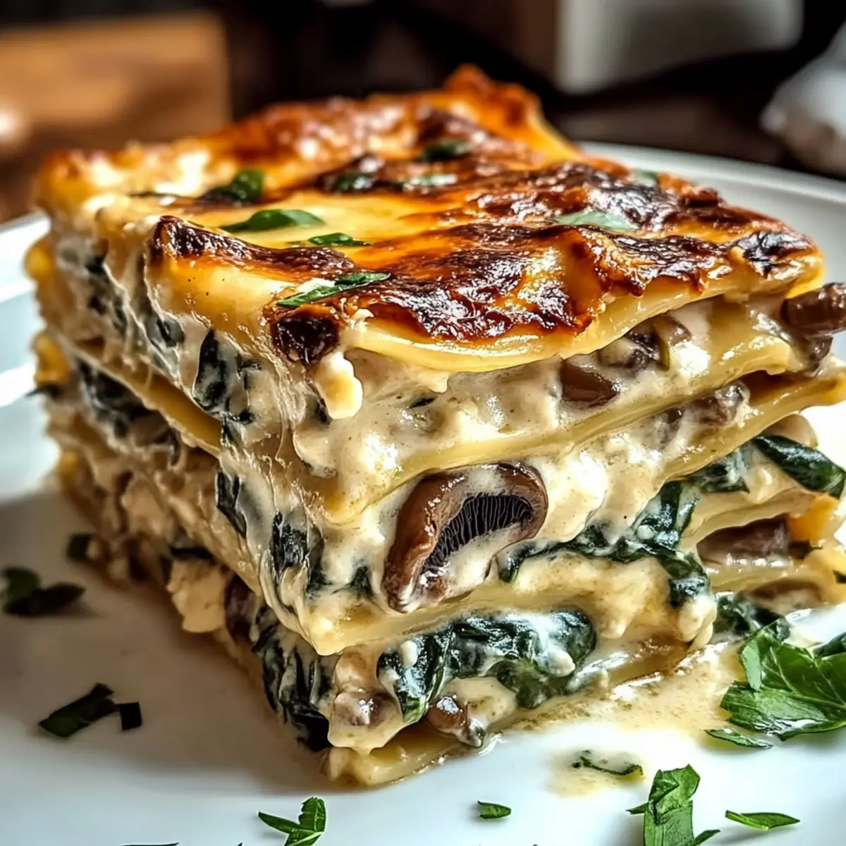 Easy Creamy Spinach Mushroom Lasagna