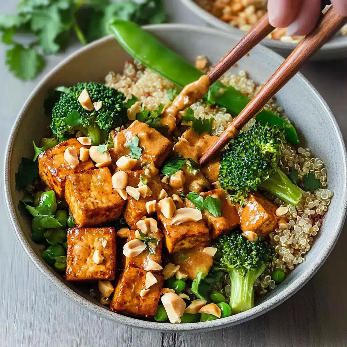 Thai Peanut Tofu Quinoa Bowl
