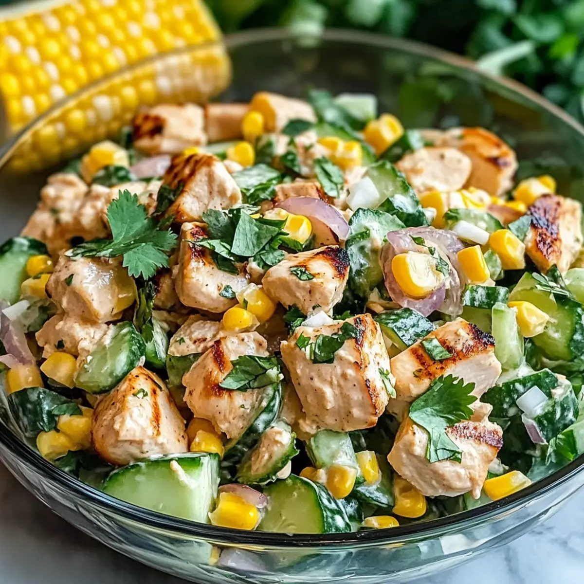 Street Corn Creamy Cucumber Chicken Salad