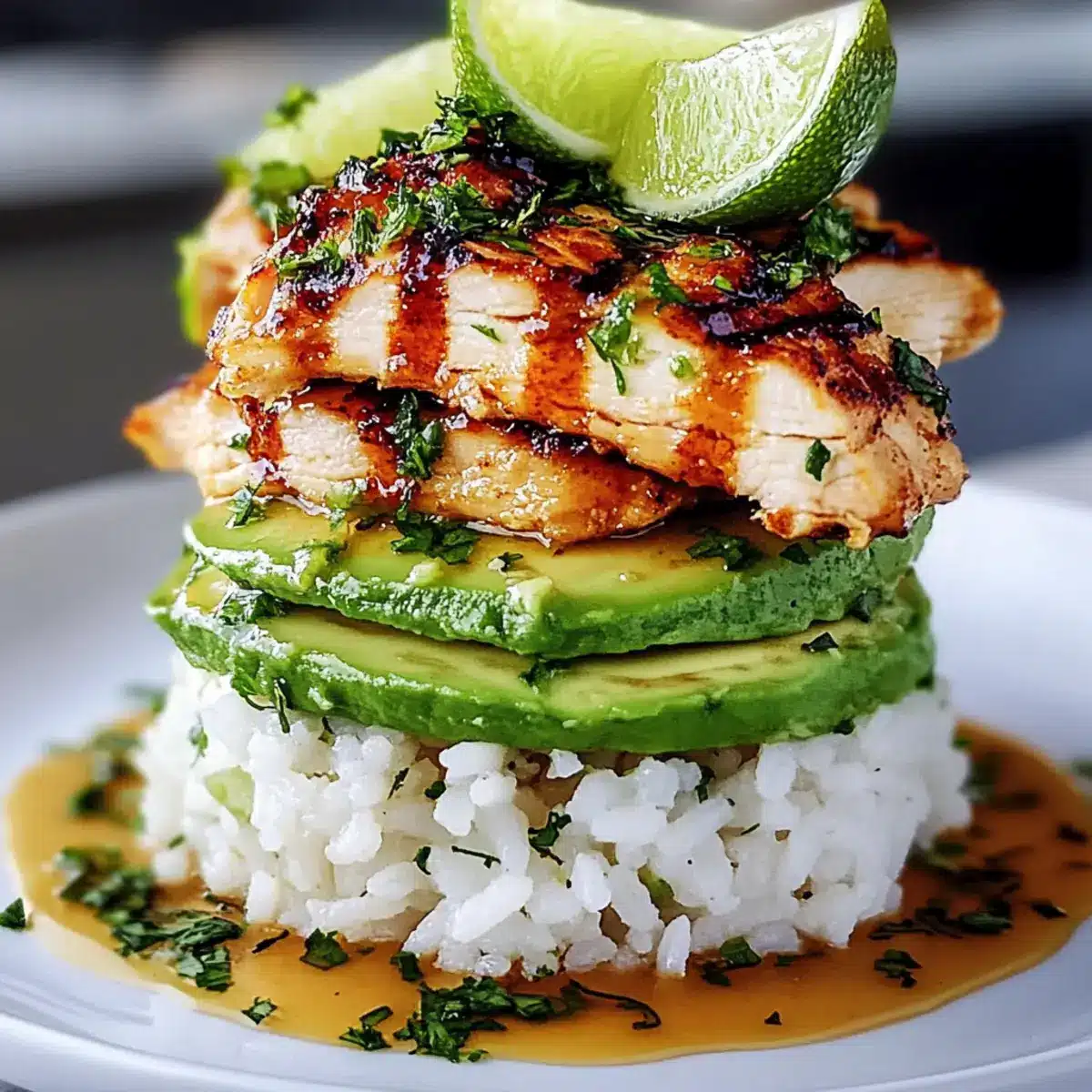 Honey Lime Chicken Avocado Rice Stack