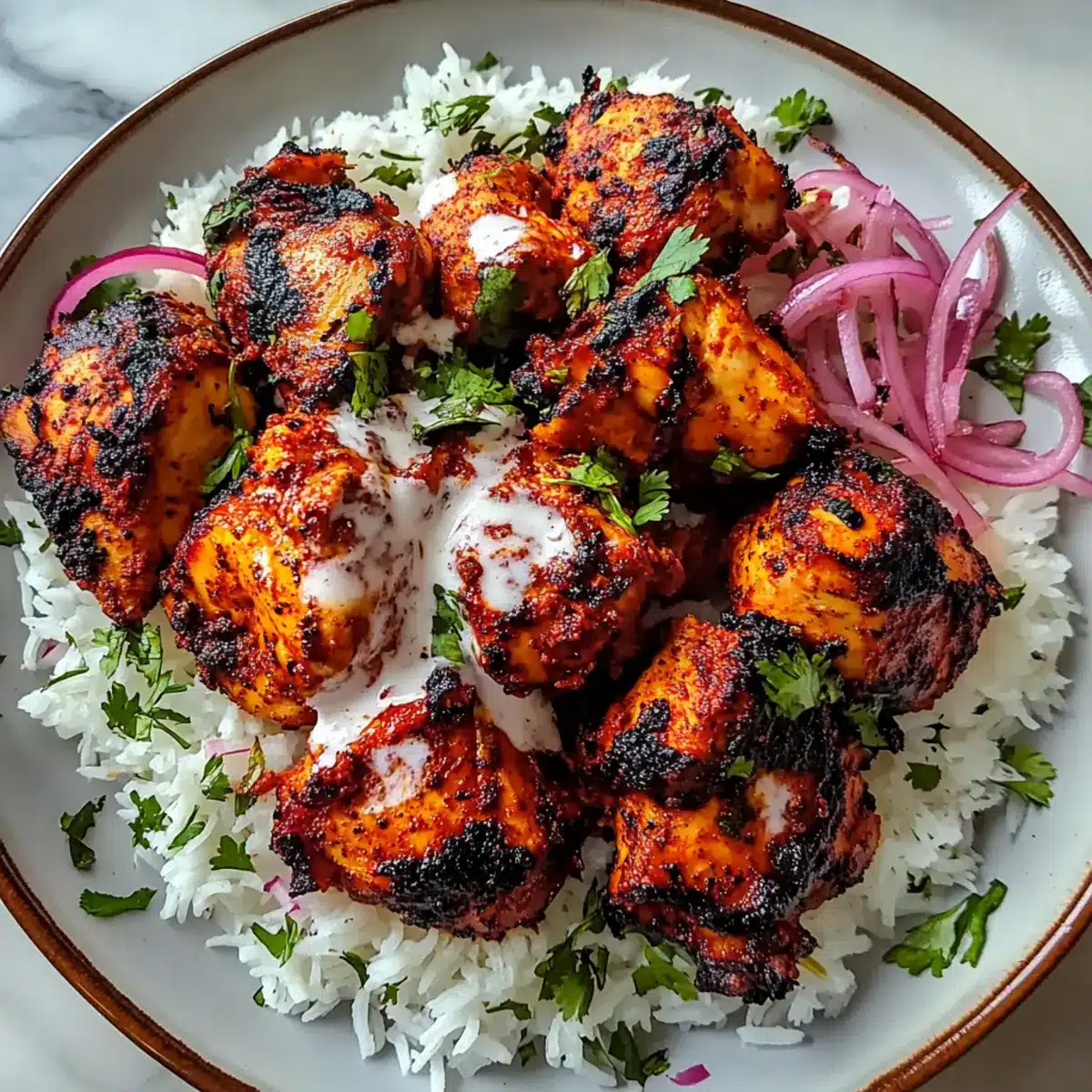 Spicy Yogurt-Marinated Chicken Tandoori with Cilantro Rice