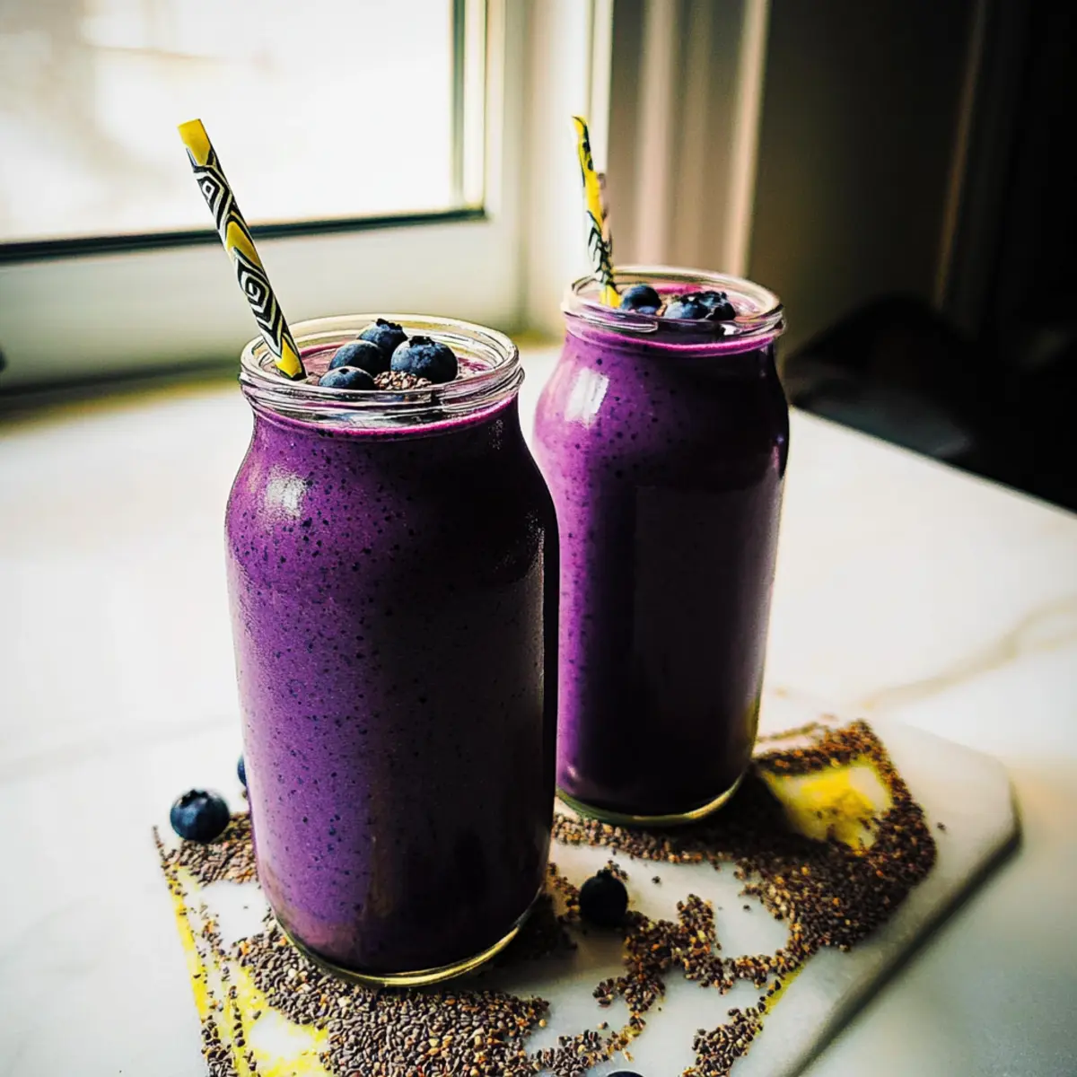 Blueberry Cacao Flaxseed Smoothie