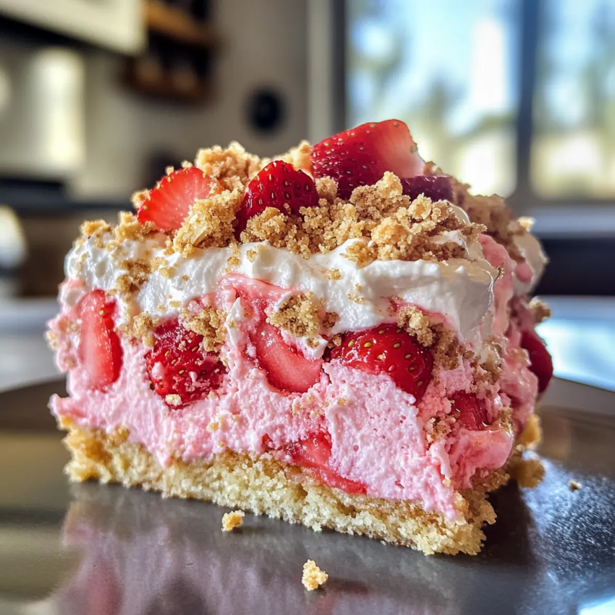 Strawberry Crunch Poke Cake