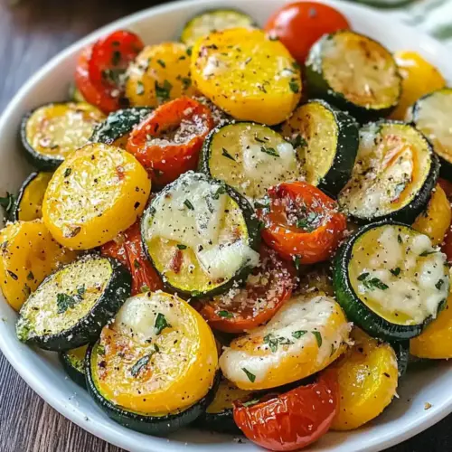 Roasted Garlic-Parmesan Zucchini, Squash, and Tomatoes